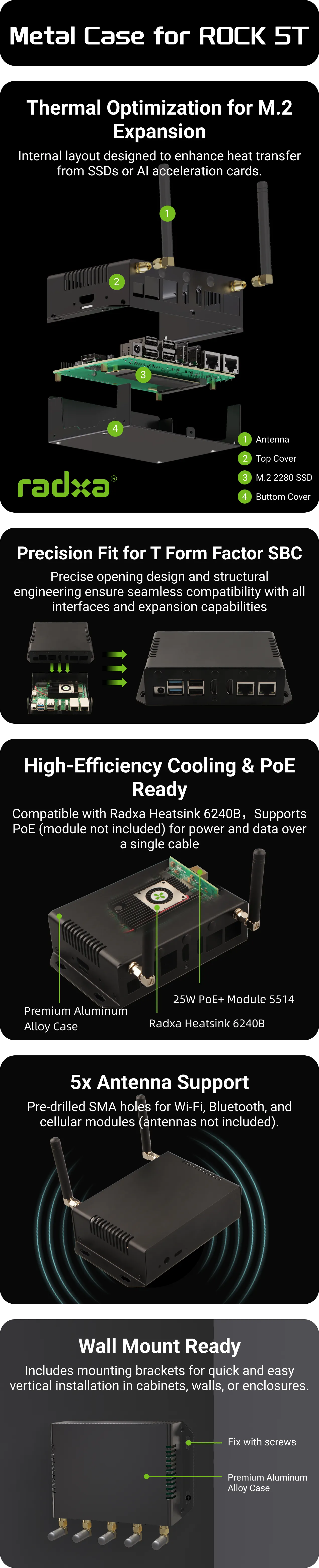 Premium Aluminum Alloy Case for Radxa T form factor SBC
