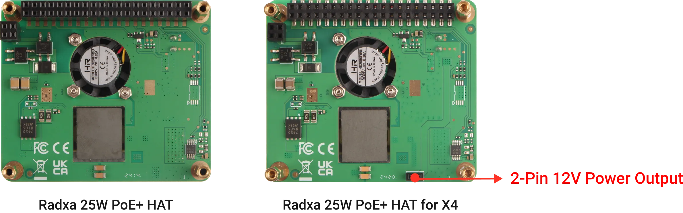 Radxa 25W PoE+ HAT for X4 Powers Radxa X4 via 2-Pin Power Output Interface.